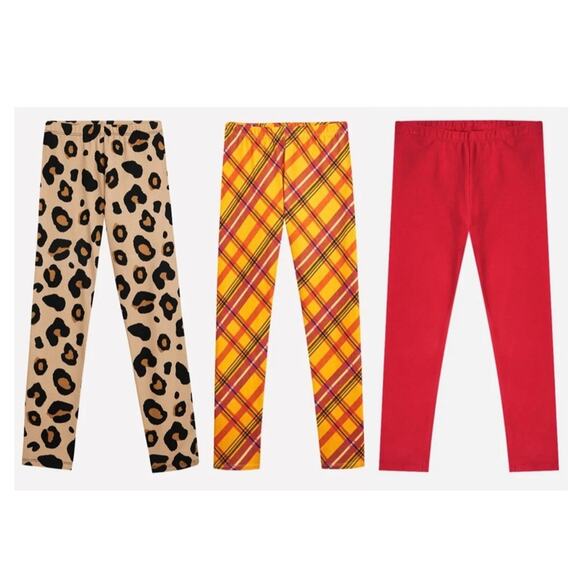 New FABKIDS (Set of 3) Basic Leggings SIZE XXL Cheetah, Harvest Gold Plaid, Red - Picture 1 of 5